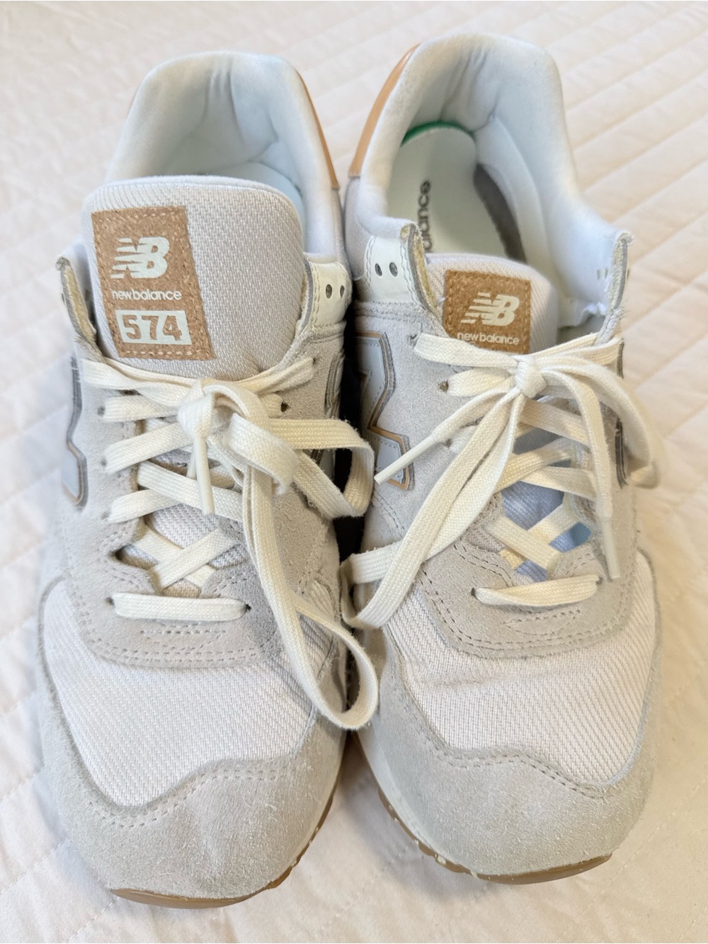 New Balance 574 Sneakers in White and Tan Accents